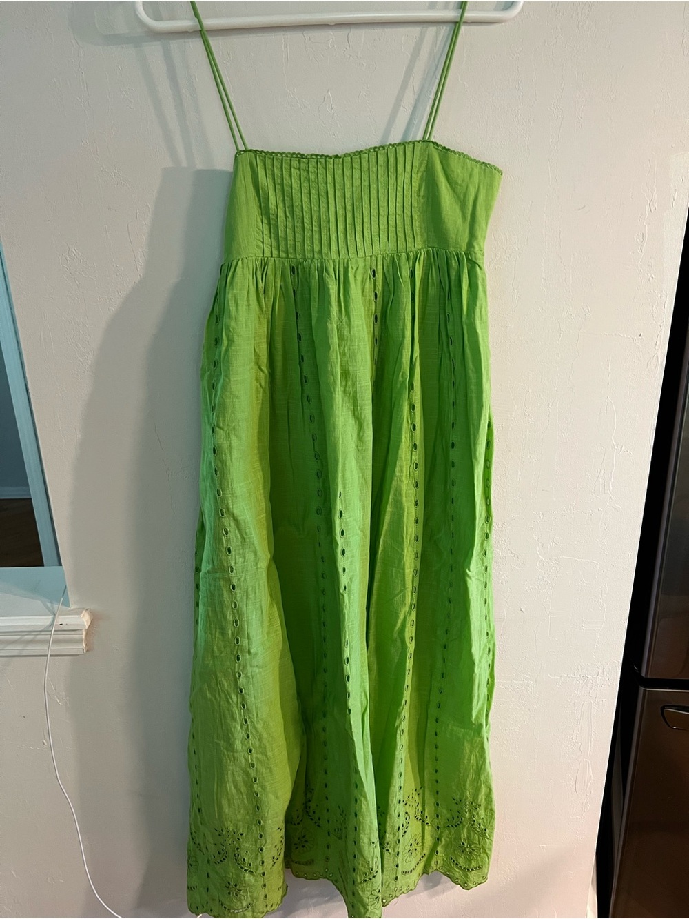 Mango Bright Lime Green Eyelet Maxi Dress